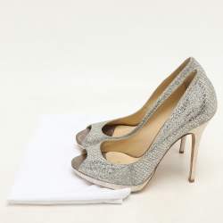 Jimmy Choo Gold Glitter Luna Peep Toe Pumps Size 40