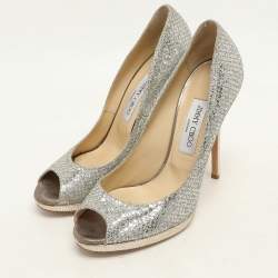 Jimmy Choo Gold Glitter Luna Peep Toe Pumps Size 40