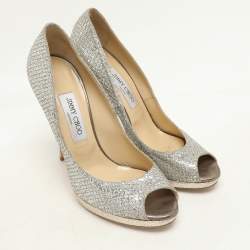Jimmy Choo Gold Glitter Luna Peep Toe Pumps Size 40