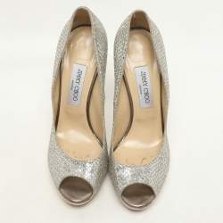 Jimmy Choo Gold Glitter Luna Peep Toe Pumps Size 40