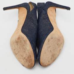Pre Owned Jimmy Choo Navy Blue Denim Shar Peep Toe Slingback Pumps Size 39