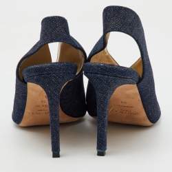 Pre Owned Jimmy Choo Navy Blue Denim Shar Peep Toe Slingback Pumps Size 39