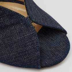 Pre Owned Jimmy Choo Navy Blue Denim Shar Peep Toe Slingback Pumps Size 39