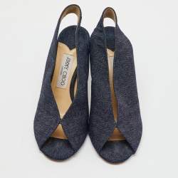 Pre Owned Jimmy Choo Navy Blue Denim Shar Peep Toe Slingback Pumps Size 39