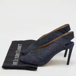Pre Owned Jimmy Choo Navy Blue Denim Shar Peep Toe Slingback Pumps Size 39