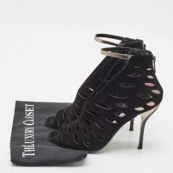Jimmy Choo Black Leather and Suede Drift Cutout Booties Size 37