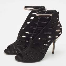 Jimmy Choo Black Leather and Suede Drift Cutout Booties Size 37