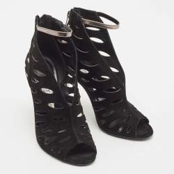 Jimmy Choo Black Leather and Suede Drift Cutout Booties Size 37