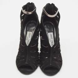 Jimmy Choo Black Leather and Suede Drift Cutout Booties Size 37
