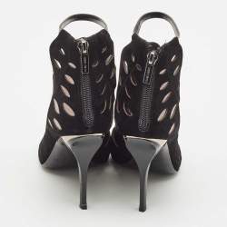 Jimmy Choo Black Leather and Suede Drift Cutout Booties Size 37