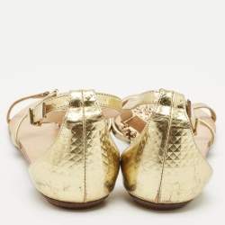 Pre Owned Jimmy Choo Gold Patent Leather Embellished T Strap Flat Sandals Size 39