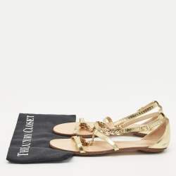 Pre Owned Jimmy Choo Gold Patent Leather Embellished T Strap Flat Sandals Size 39
