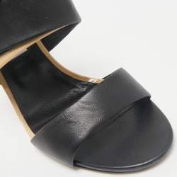 Jimmy Choo Black/Beige Leather Trapeze Strappy Sandals Size 40