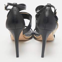 Jimmy Choo Black/Beige Leather Trapeze Strappy Sandals Size 40