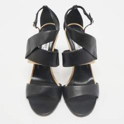 Jimmy Choo Black/Beige Leather Trapeze Strappy Sandals Size 40