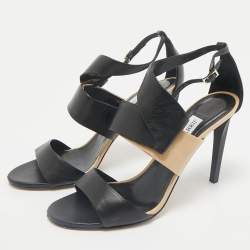 Jimmy Choo Black/Beige Leather Trapeze Strappy Sandals Size 40