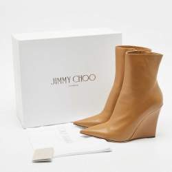 Jimmy Choo Brown Leather Baku Wedge Ankle Boots Size 40.5