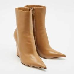 Jimmy Choo Brown Leather Baku Wedge Ankle Boots Size 40.5