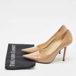 Jimmy Choo Beige Patent Leather Romy Pointed Toe Pumps Size 37.5