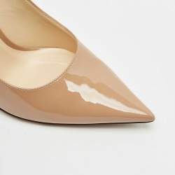 Jimmy Choo Beige Patent Leather Romy Pointed Toe Pumps Size 37.5