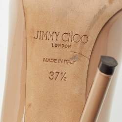 Jimmy Choo Beige Patent Leather Romy Pointed Toe Pumps Size 37.5