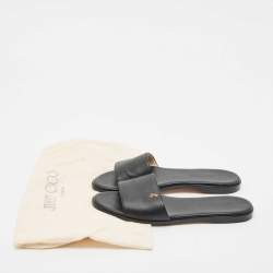 Jimmy Choo Black Leather Minea Flat Slide Sandals Size 38.5