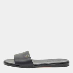 Jimmy Choo Black Leather Minea Flat Slide Sandals Size 38.5