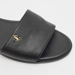 Jimmy Choo Black Leather Minea Flat Slide Sandals Size 38.5