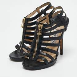 Jimmy Choo Black Leather Glenys Gladiator Sandals Size 38