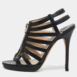 Jimmy Choo Black Leather Glenys Gladiator Sandals Size 38