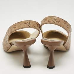 Jimmy Choo Beige Logo Embossed Leather And Patent Sling Back Pumps Size 41