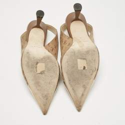 Jimmy Choo Beige Logo Embossed Leather And Patent Sling Back Pumps Size 41