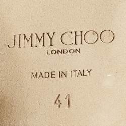 Jimmy Choo Beige Logo Embossed Leather And Patent Sling Back Pumps Size 41