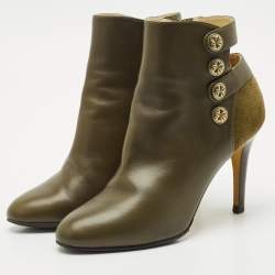 Jimmy Choo Olive Green Leather and Suede Troop Booties Size 36