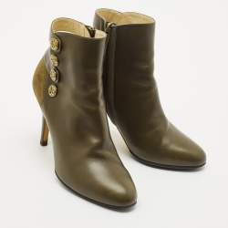 Jimmy Choo Olive Green Leather and Suede Troop Booties Size 36