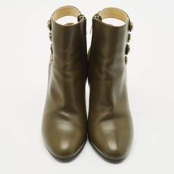 Jimmy Choo Olive Green Leather and Suede Troop Booties Size 36