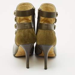Jimmy Choo Olive Green Leather and Suede Troop Booties Size 36