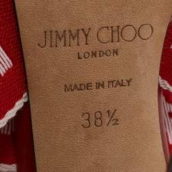 Jimmy Choo Red/Pink Canvas and Leather Bailey Sandals Size 38.5