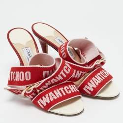 Jimmy Choo Red/Pink Canvas and Leather Bailey Sandals Size 38.5