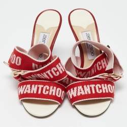Jimmy Choo Red/Pink Canvas and Leather Bailey Sandals Size 38.5