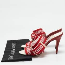 Jimmy Choo Red/Pink Canvas and Leather Bailey Sandals Size 38.5