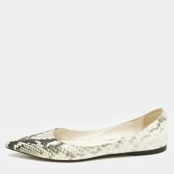 Jimmy Choo Grey/White Python Embossed Leather Romy Ballet Flats Size 39.5