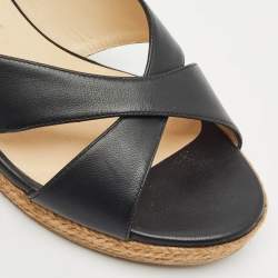 Pre Owned Jimmy Choo Black Leather Almer Wedge Sandals Size 40.5