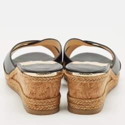 Pre Owned Jimmy Choo Black Leather Almer Wedge Sandals Size 40.5