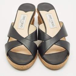 Pre Owned Jimmy Choo Black Leather Almer Wedge Sandals Size 40.5