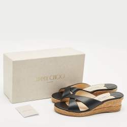 Pre Owned Jimmy Choo Black Leather Almer Wedge Sandals Size 40.5