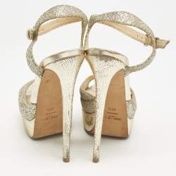 Pre Owned Jimmy Choo Silver Glitter Linda Ankle Strap Sandals Size 36.5