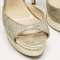 Pre Owned Jimmy Choo Silver Glitter Linda Ankle Strap Sandals Size 36.5