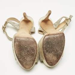 Pre Owned Jimmy Choo Silver Glitter Linda Ankle Strap Sandals Size 36.5