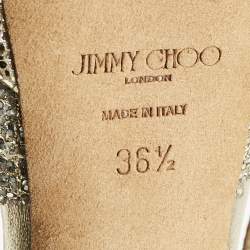 Pre Owned Jimmy Choo Silver Glitter Linda Ankle Strap Sandals Size 36.5